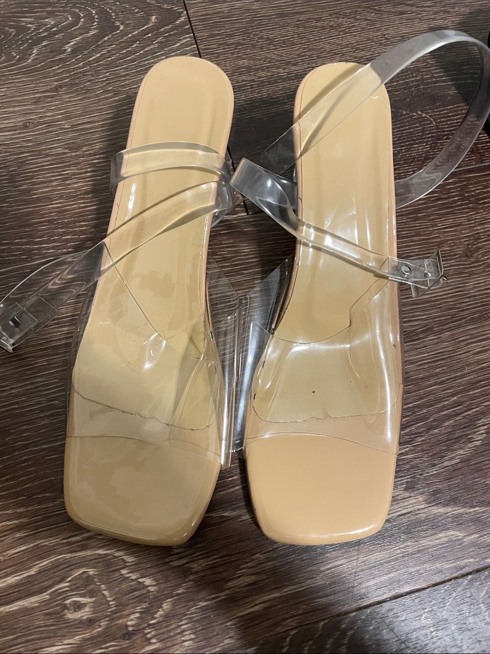 Clear Strap Nude Block Heel Sandals for Women